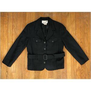 Vintage Black Wool Blazer Size Small (6) 1980s Stanley Blacker Belted Jacket  Bl